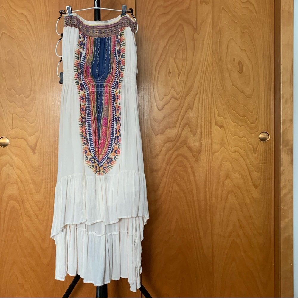 World Market asymmetrical strapless, ivory sundress. L/XL